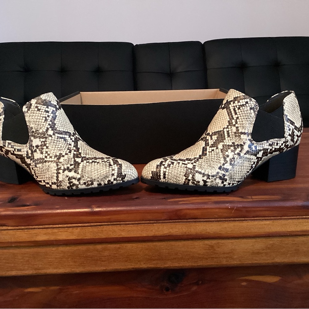 Vionic Snake-Print Ankle Booties in Cream and Black - Picture 5 of 7
